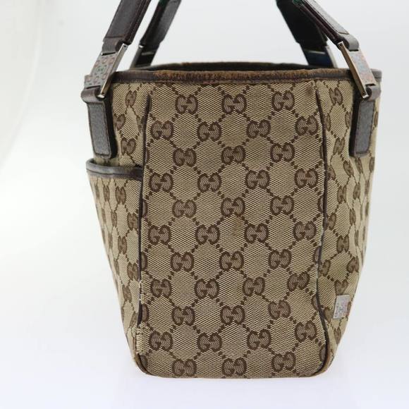 GUCCI GG Canvas Web Sherry Line Hand Bag Canvas Leather Beige Green Auth 53681 - Picture 4 of 16